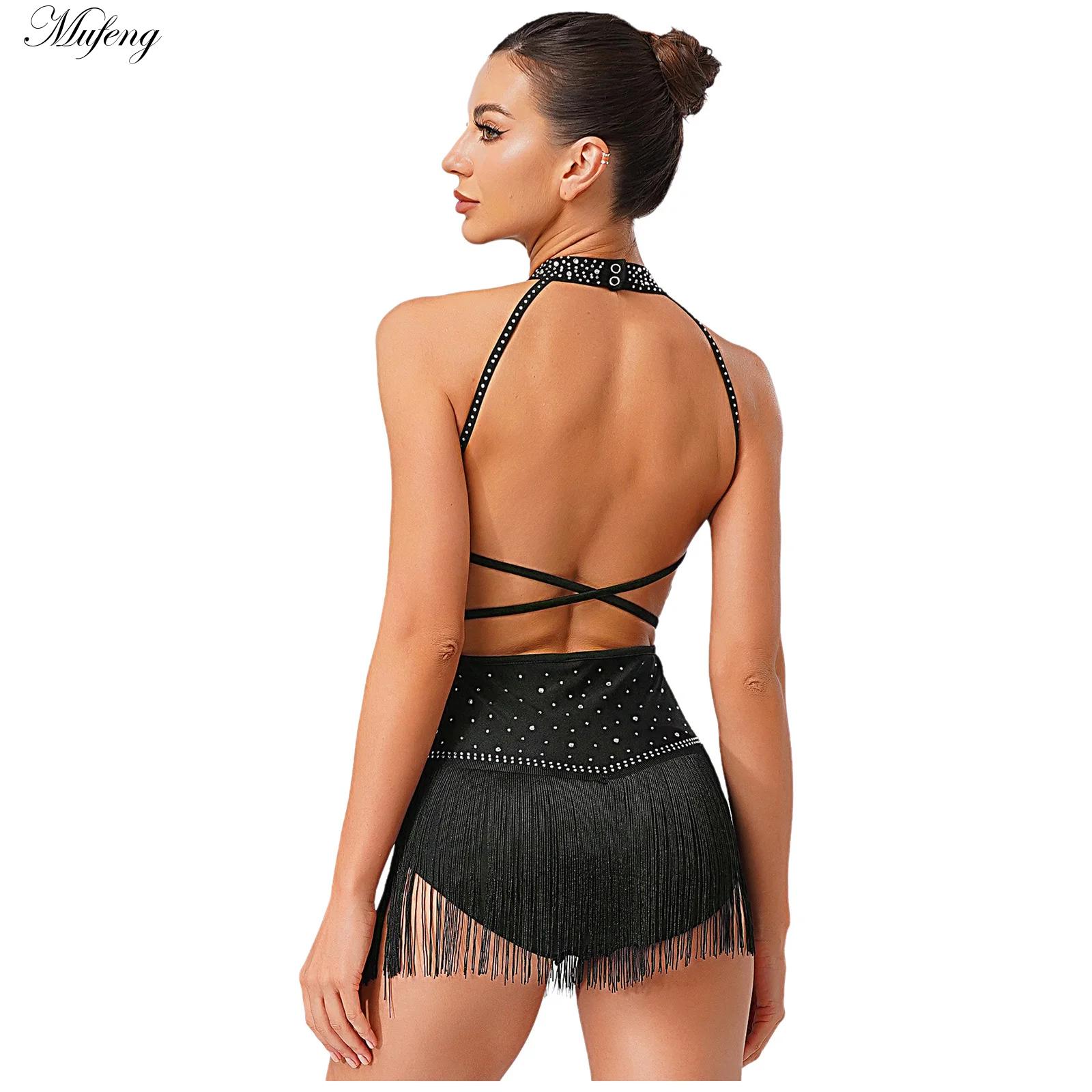 Rhinestone Banding Trim - Rhythmische Tanzkleider für Damen, ärmellos, Stehkragen,