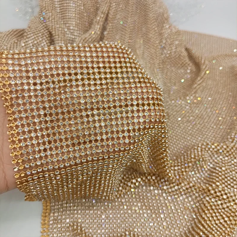 Crystal Mesh Fabric - 45x120cm Sparkly Gold Basis Strass Metall
