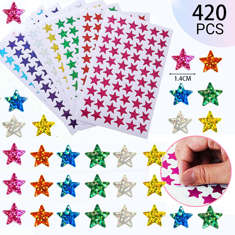 Glitter Vinyl Roll - 420 Stück Stern-Aufkleber, glitzernde holografische Glitzer-Aufkleber,