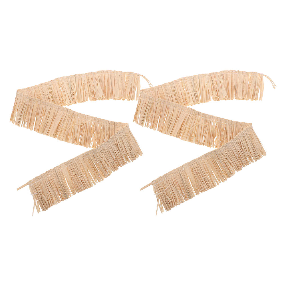Tassel Fringe Trim - 2 Stück Raffia-Fransenbänder, gewebte Naturstroh-Quasten für