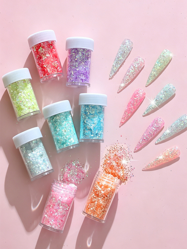 Glitter Vinyl Roll - 8 Farben holografische Nagelflocken-Aufkleber, schillernde Glaspailletten,