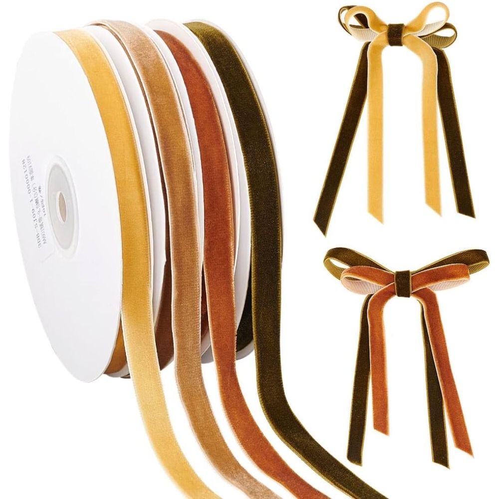 Velvet Ribbon Roll - 4 Rollen, 4 Farben, einseitiges Samtband,