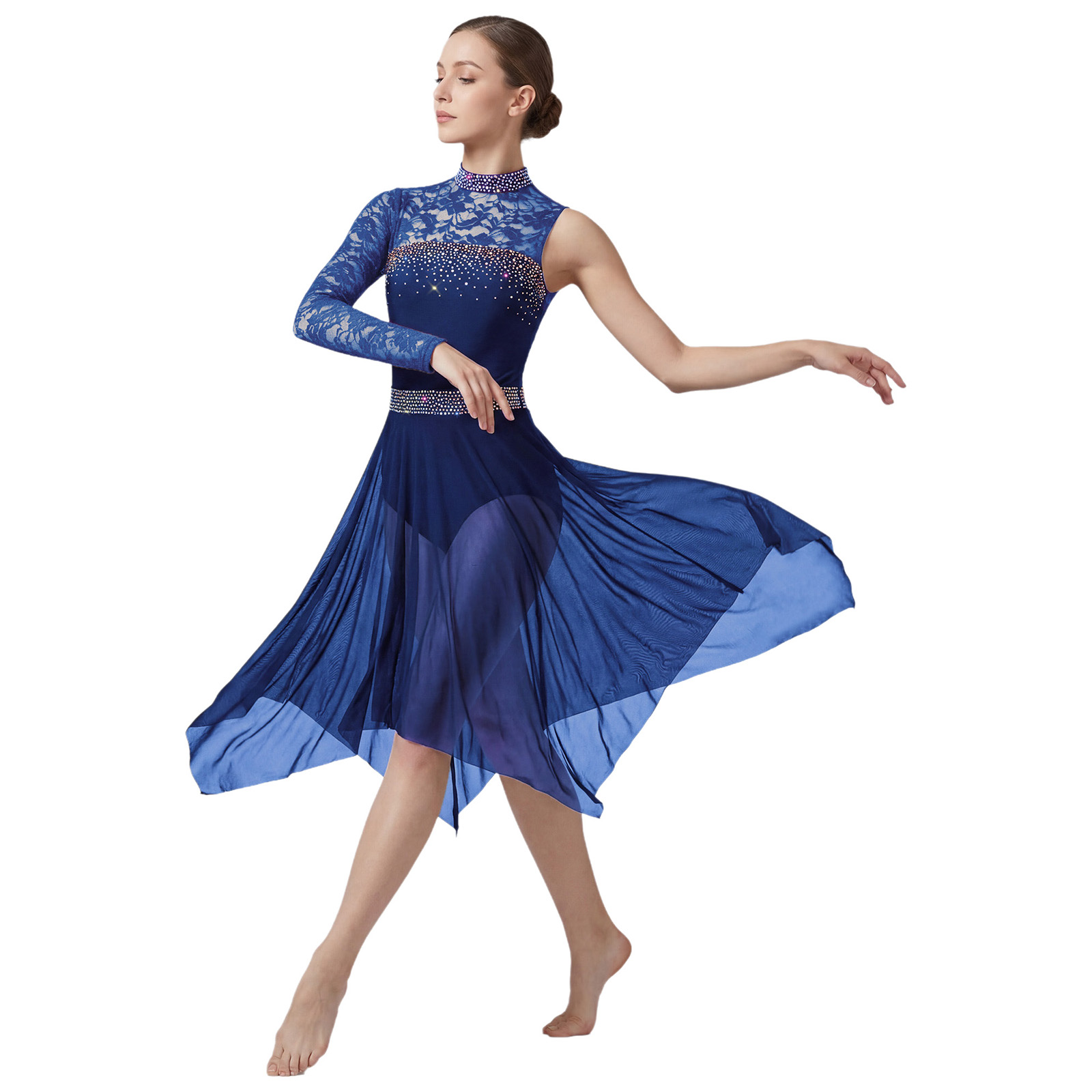 Rhinestone Banding Trim - Damen Lyrisches Eiskunstlauf-Tanzkleid mit Strass, Ballett-Walzer