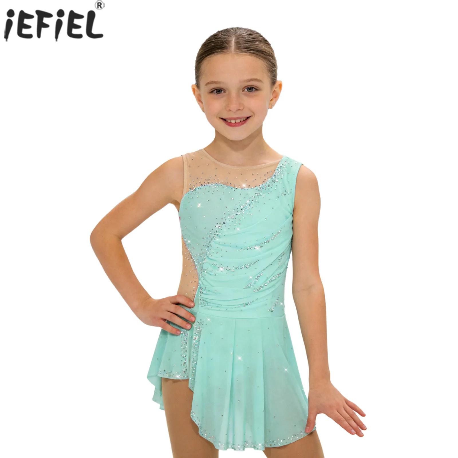 Rhinestone Banding Trim - Kinder Mädchen Eiskunstlauf Tanzkostüm Ärmellos Glänzende