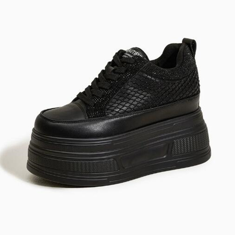 Crystal Mesh Fabric - Luxuriöse 9CM Air Mesh Synthetik-Plateau-Keilsneaker, neue