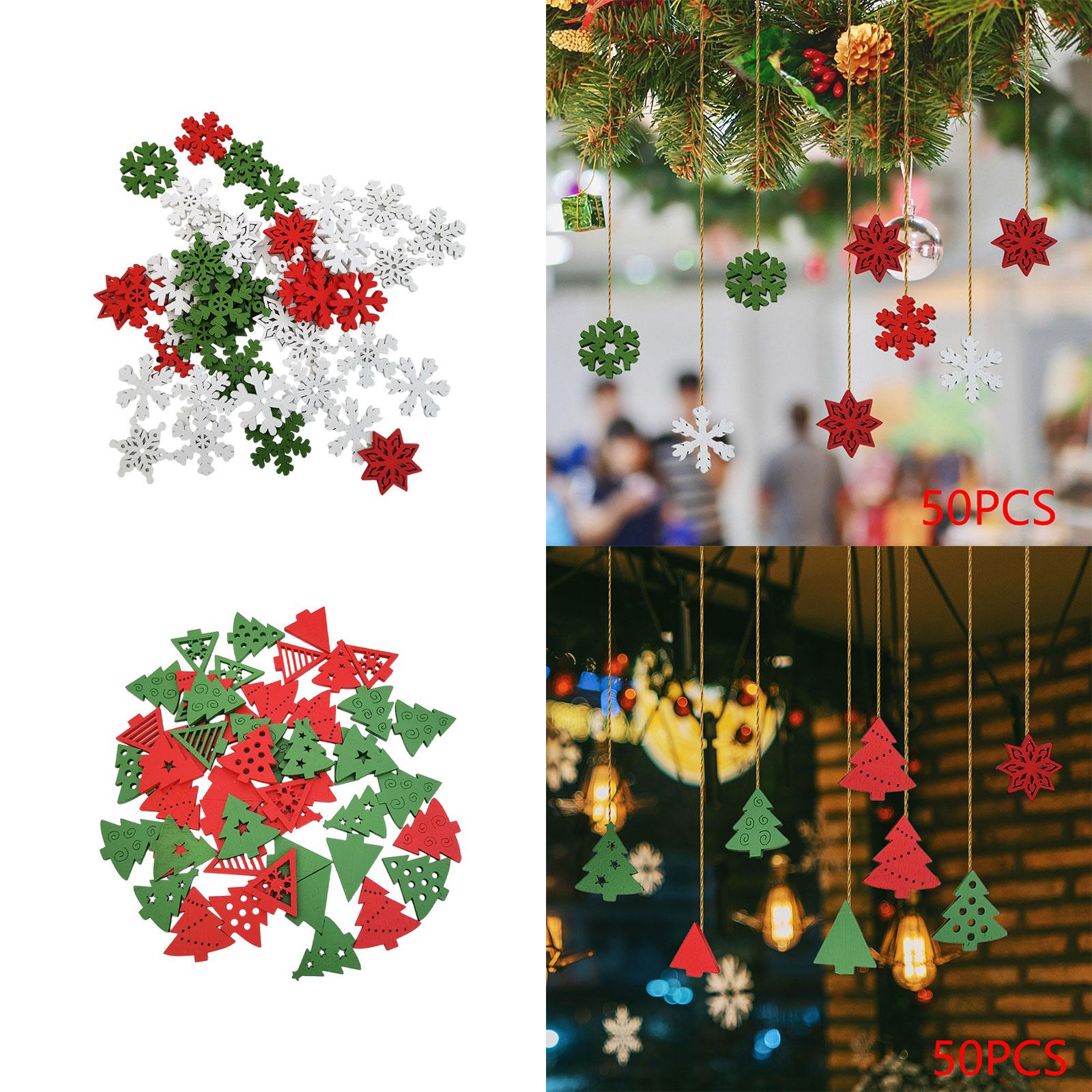 Christmas Craft Embellishment - 50 Stück Holz-Weihnachtsdekorationen, Weihnachtsbaumschmuck, Hängende Ornamente