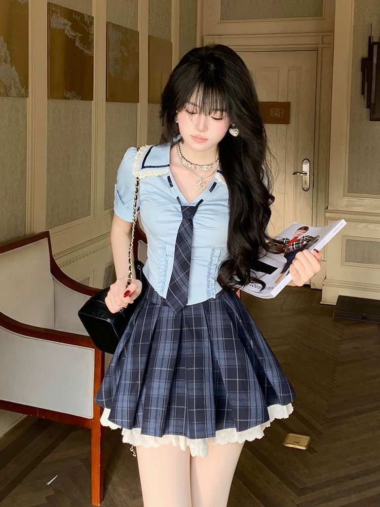 Sommer Neues Preppy Y2K 2-Teil – Elastic Lace Trim Bewertung und Preis