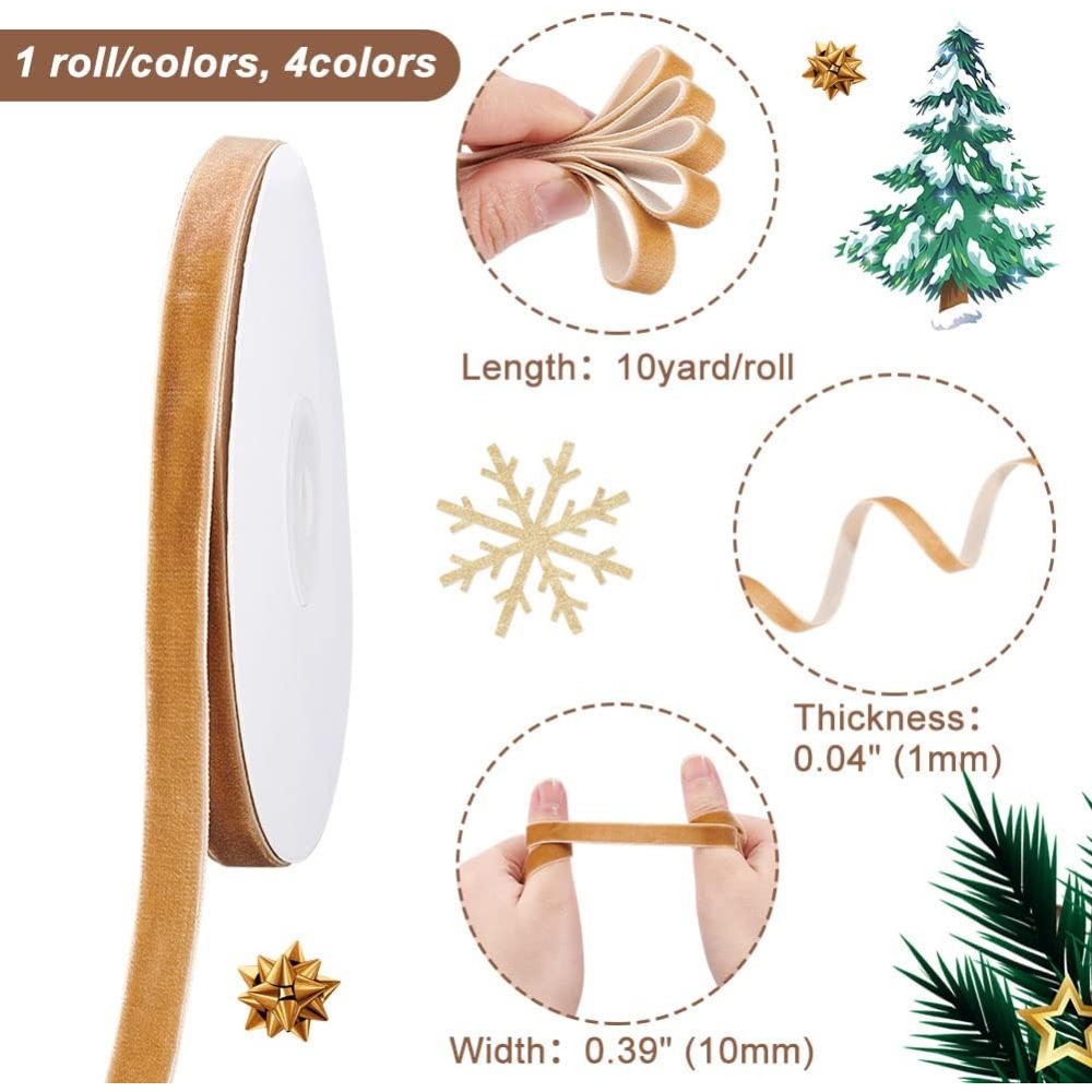 4 Rollen, 4 Farben, einseitige – Velvet Ribbon Roll Bewertung und Preis
