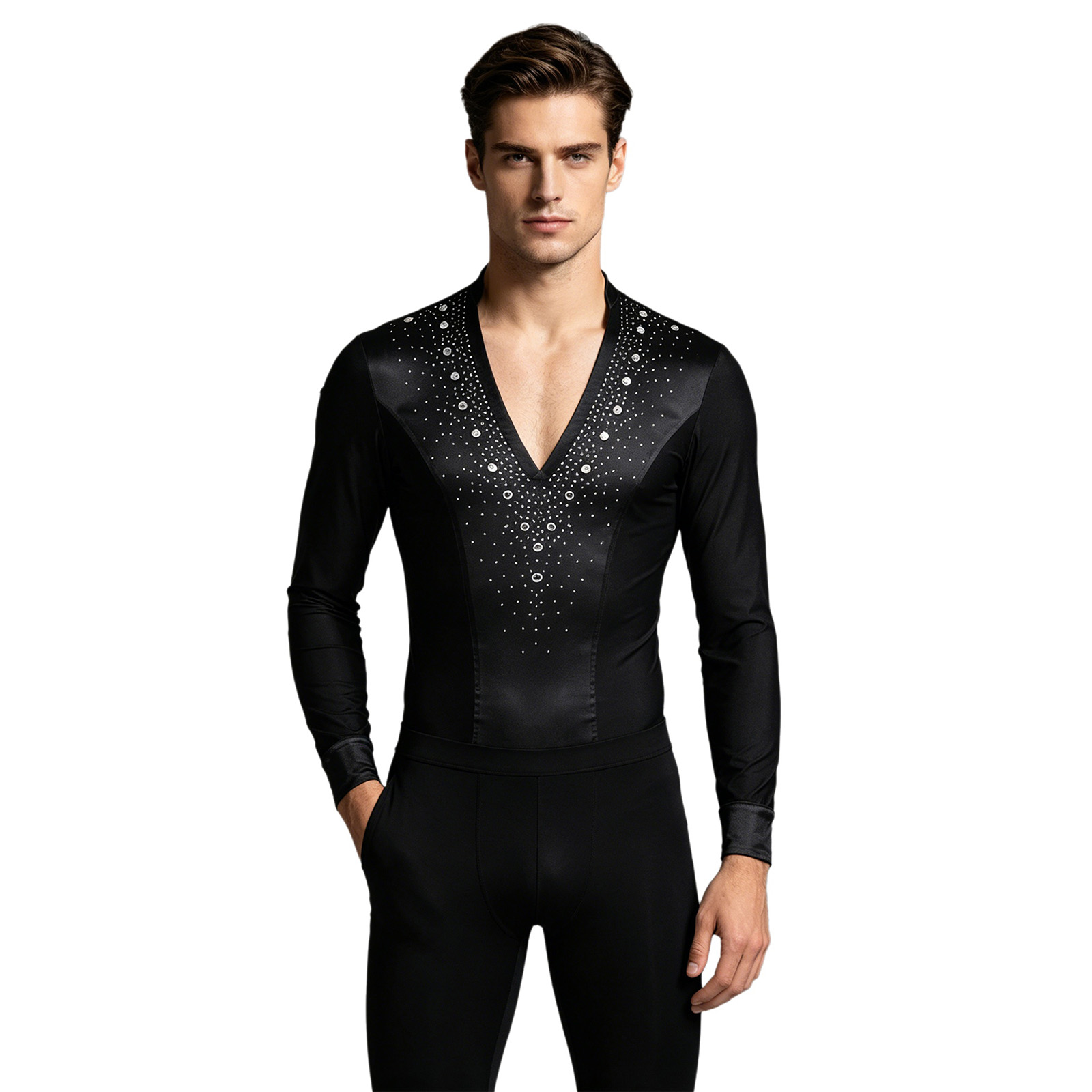 Herren Latin Jazz Dance Trikot – Rhinestone Banding Trim Bewertung und Preis